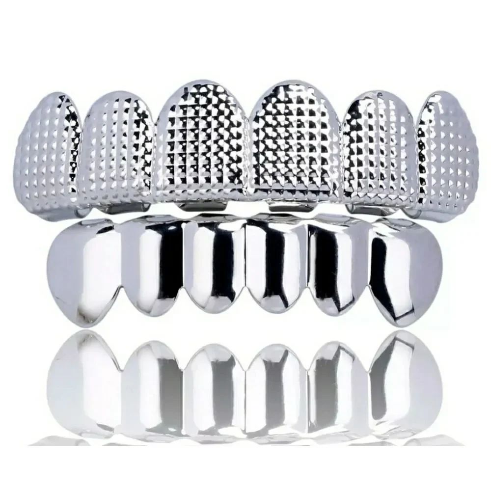 Hip Hop Silver Plated Grillz Set Top & Bottom